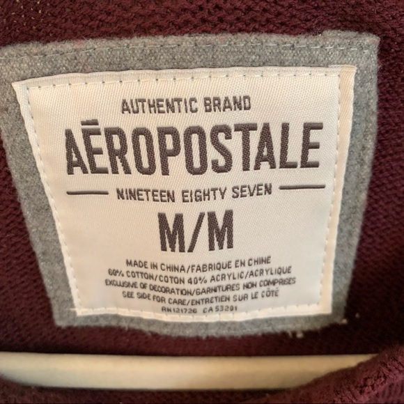 MEN’S•Aéropostale’s• Burgundy Letterman Sweater - Picture 3 of 5